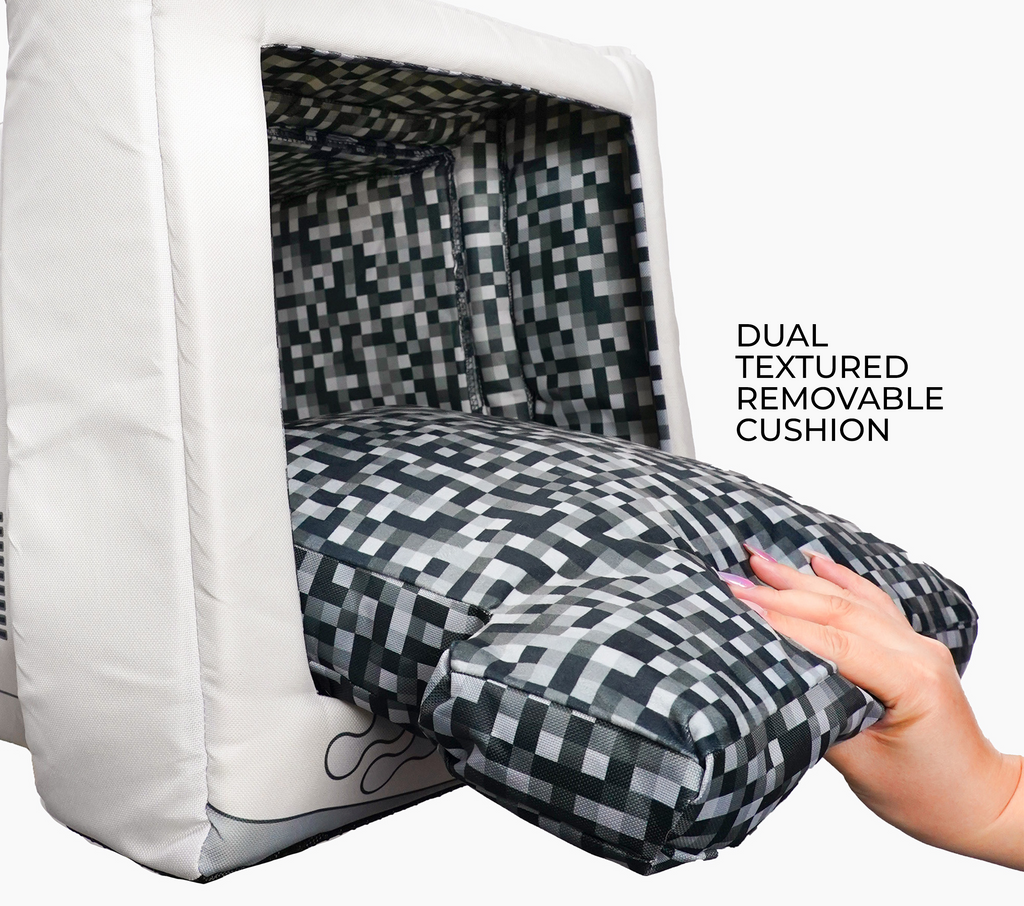 Retro Monitor Pet Cave Bed for Cats and Small Dogs, Dual-Texture Cushion and Washable Zipper Cover source image 3