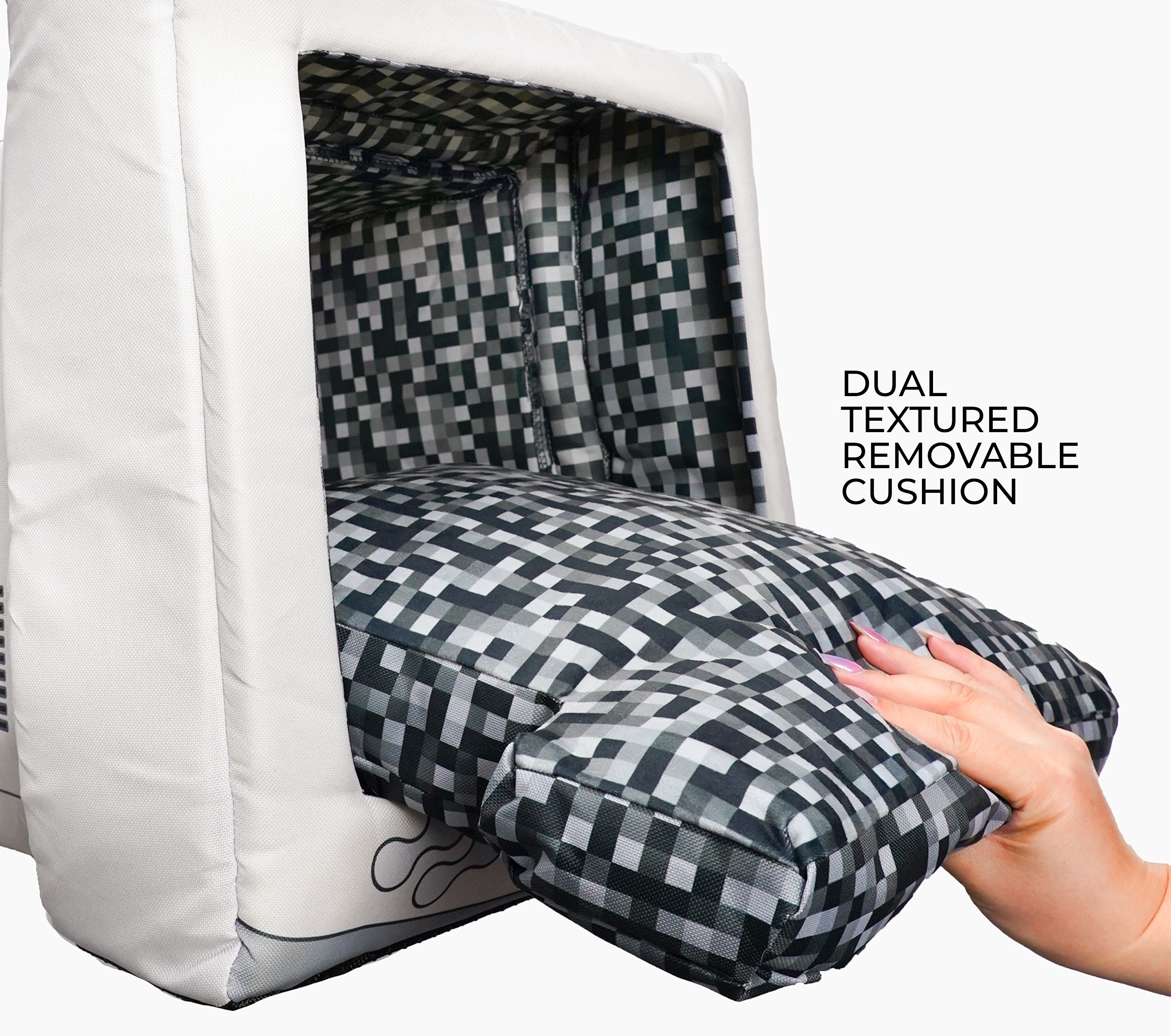 Retro Monitor Pet Cave Bed for Cats and Small Dogs, Dual-Texture Cushion and Washable Zipper Cover source image 3
