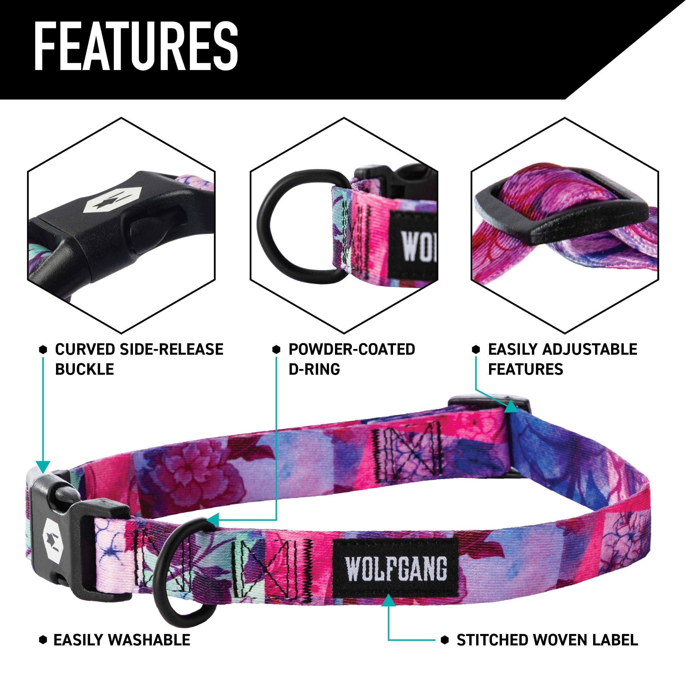 Printed Martingale Dog Collar, Dreamy Watercolor Pattern for Controlled Training Walks in Four Adjustable Sizes source image 3