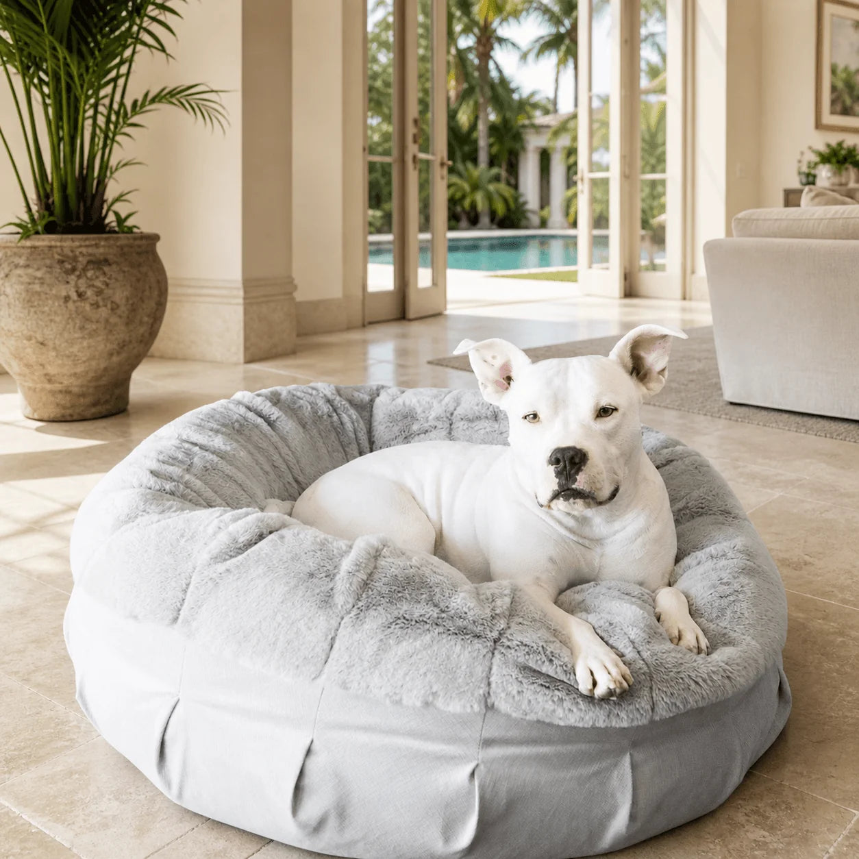 Orthopedic Bolster Dog Bed in Plush Faux Fur, Cocoon Shape and Five Sizes for Supportive Indoor Rest source image 3