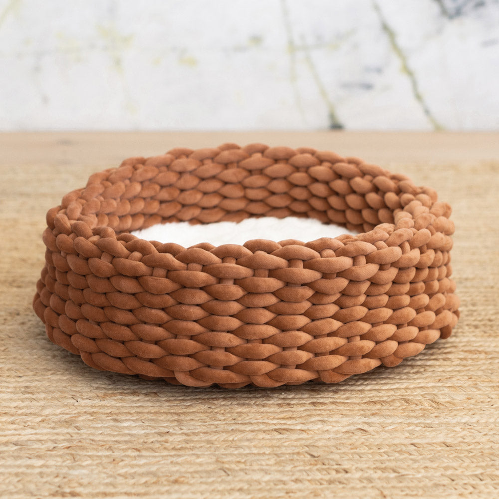 Handwoven Cat Nest Bed, Adjustable Velvety Knotted Design in Five Neutral and Earth-Tone Colors source image 4