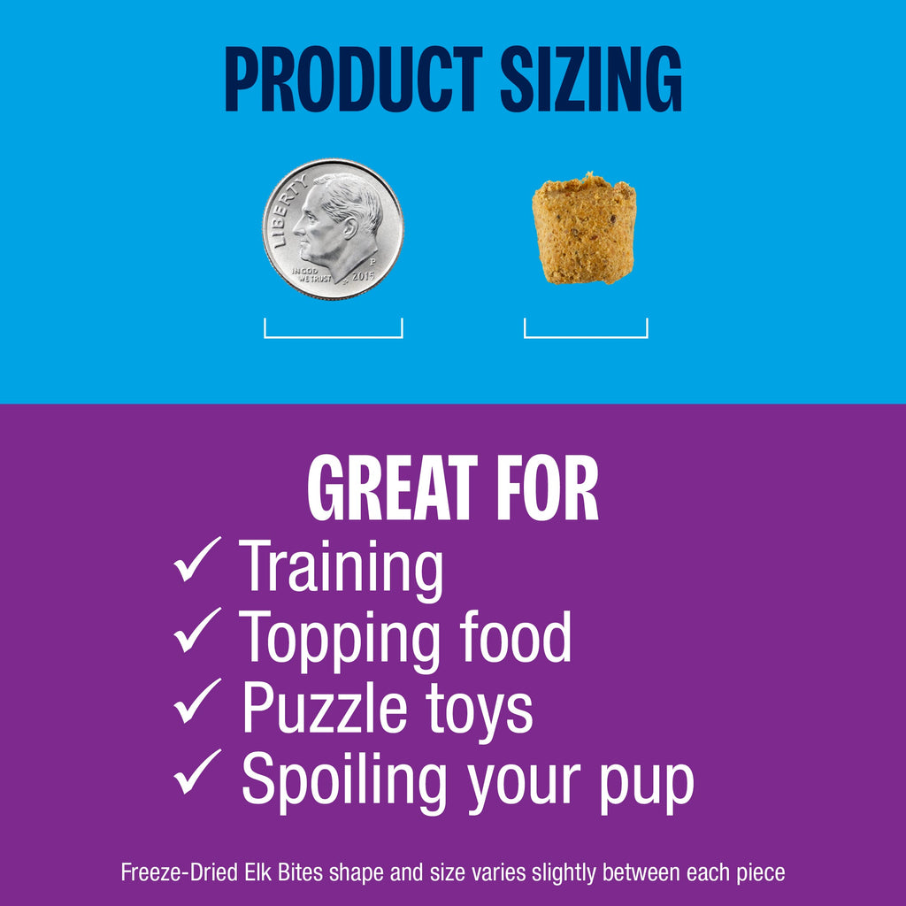 Freeze-Dried Elk Dog Food and Treat Bites in 5 oz and 16 oz Bags, Complete Recipe for All Life Stages source image 4