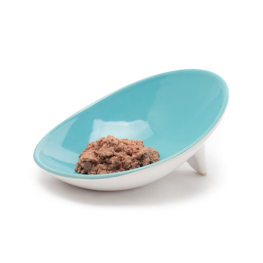 Tilted Ceramic Cat Bowl with Wide Oval Shape for Whisker-Friendly Wet and Dry Food Mealtimes source image 4