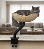 Rotating Desk-Mounted Cat Bed with Tool-Free Clamp, Handwoven or Birchwood Nest for Cats up to 45 lb source image 4