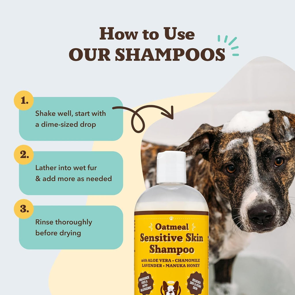 Sensitive Skin Dog Shampoo, Oatmeal and Aloe Vera Formula in a Gentle 12 oz Wash for Puppies and Adult Dogs source image 4