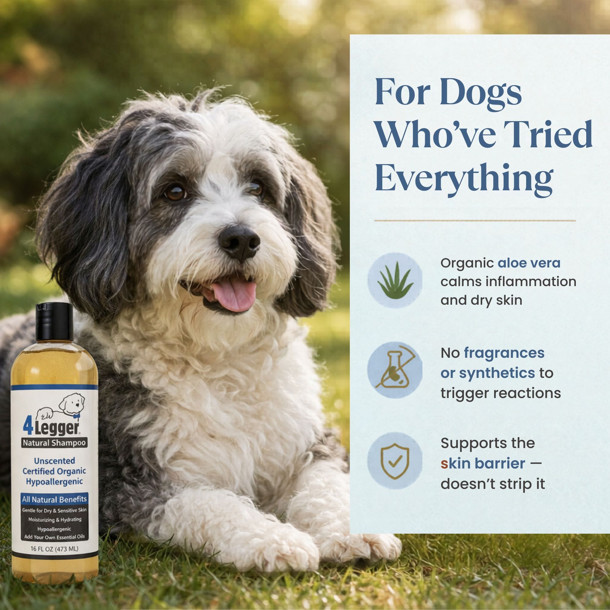 Unscented Organic Dog Shampoo for Sensitive Skin, Aloe-Based Concentrate in Three Bottle Sizes source image 4