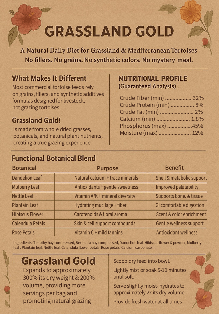 Hay-Based Tortoise Food, 12 oz High-Fiber Grassland Grazing Blend That Soaks Soft in Minutes source image 4