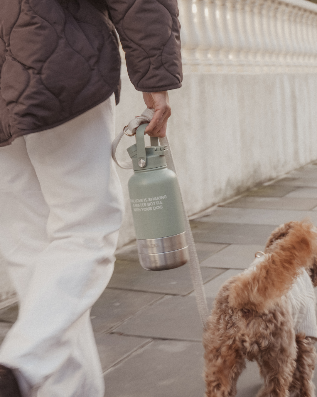 3-in-1 Dog Travel Water Bottle with 32 oz Reservoir and Two Detachable Bowls in Three Colors source image 4