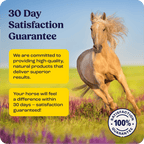 IM Injectable for horses with 30-day satisfaction guarantee, featuring running horse in meadow.