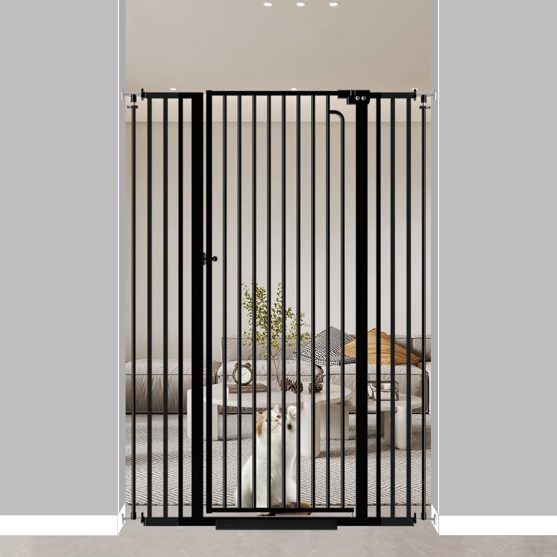 Extra Tall Walk-Through Pet Gate, 57-Inch Pressure-Mounted Steel Barrier in Six Width Ranges source image 5