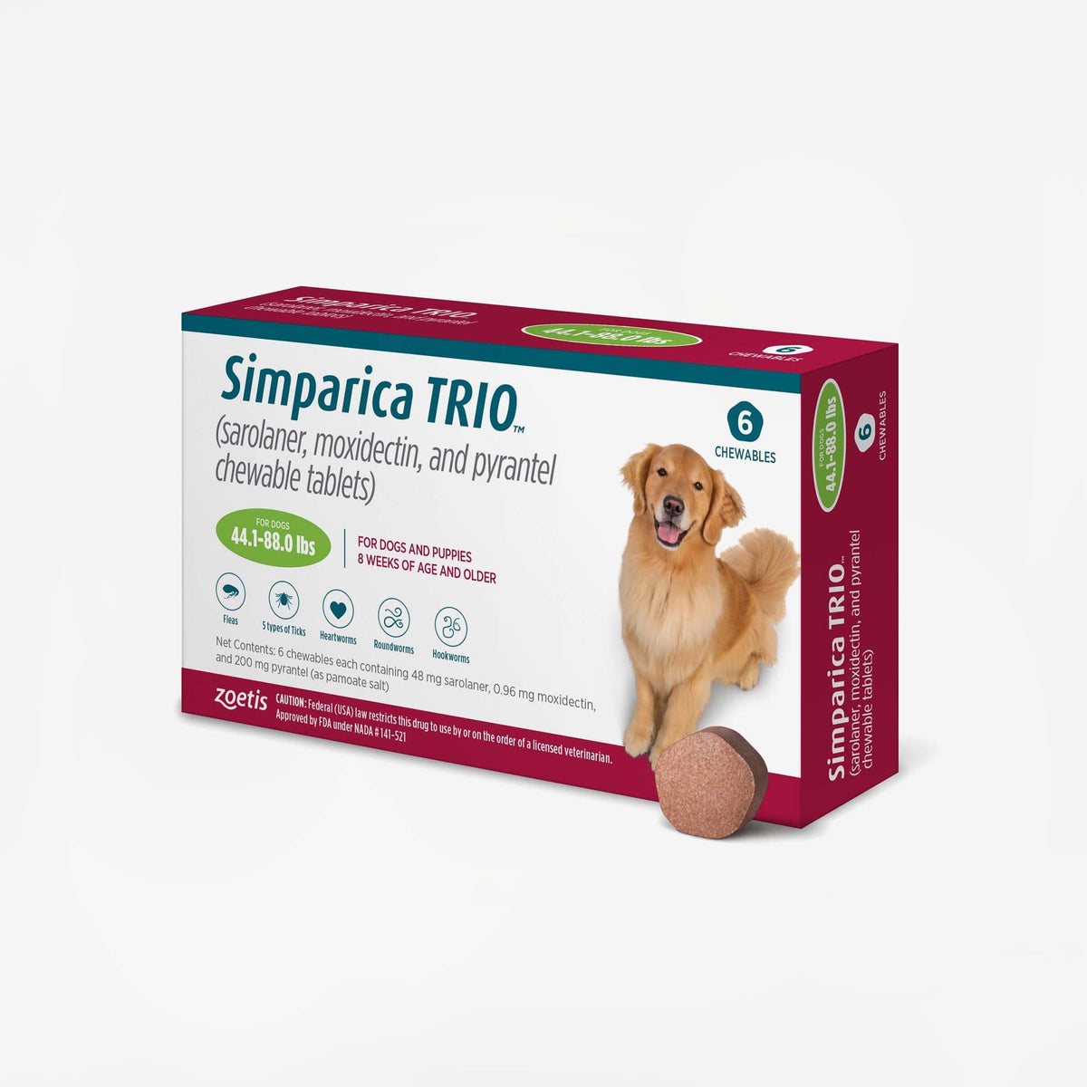 Prescription Flea and Tick Chewable for Dogs, Six Monthly Tablets Covering Heartworm and Intestinal Parasites source image 5