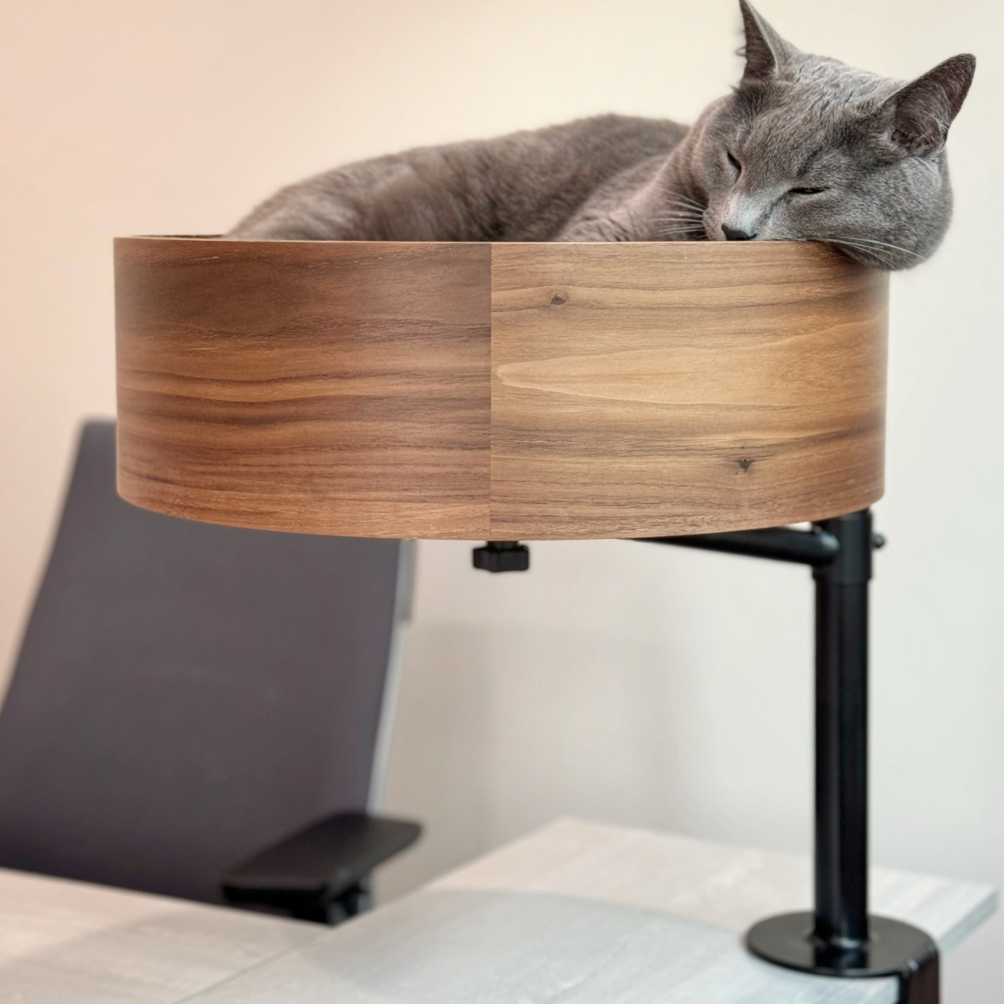 Desk-Mounted Cat Bed for Workspaces, Elevated Single or Double Nest in Walnut and White Oak Finishes source image 5