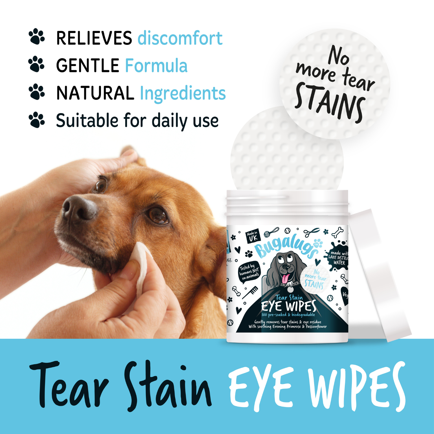 Dog Tear Stain Eye Wipes, 100 Pre-Soaked Textured Biodegradable Pads for Gentle Daily Eye-Area Cleaning source image 5