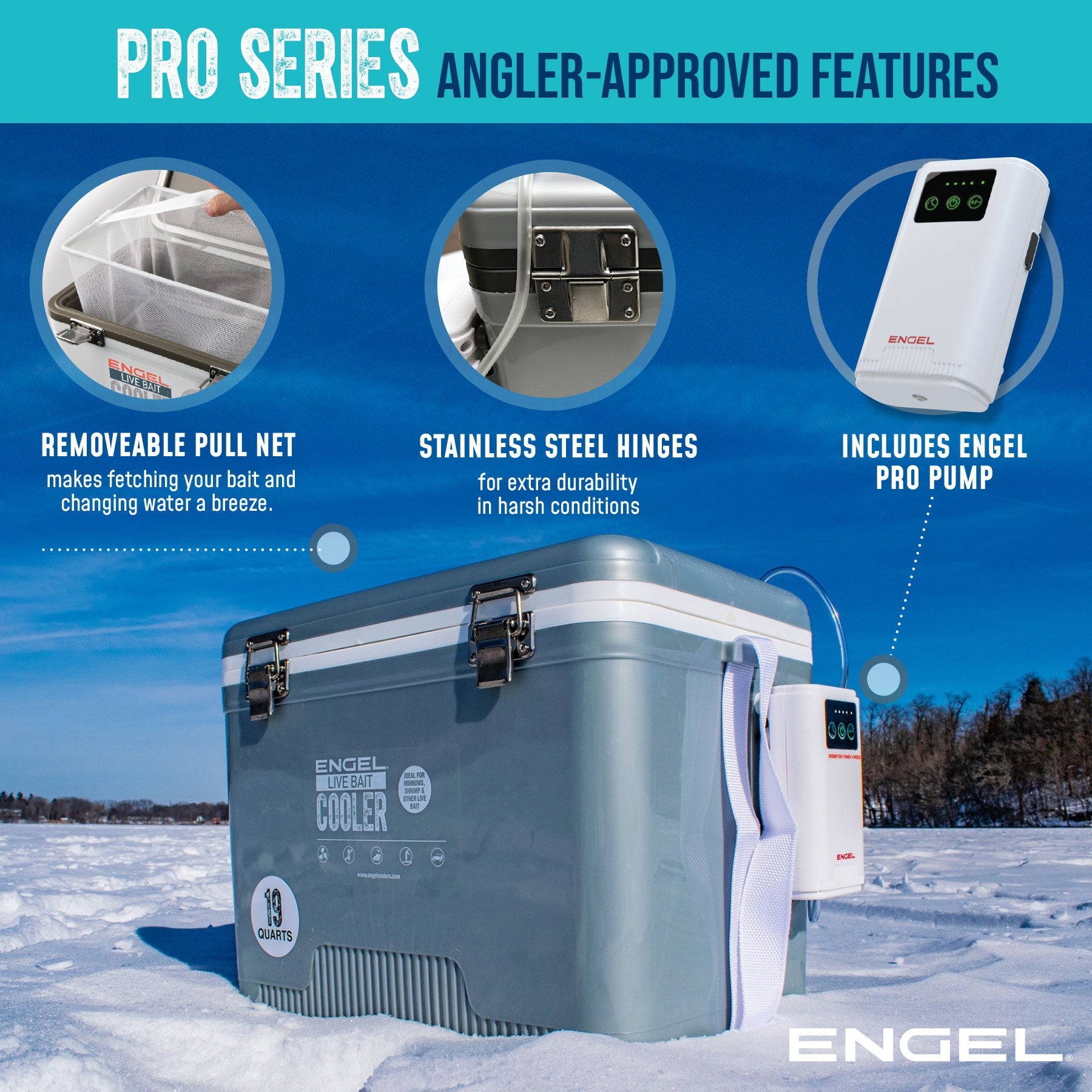 19 Quart Live Bait Cooler, USB-C Rechargeable Aerator and Stainless Hardware for Fishing Trips source image 5