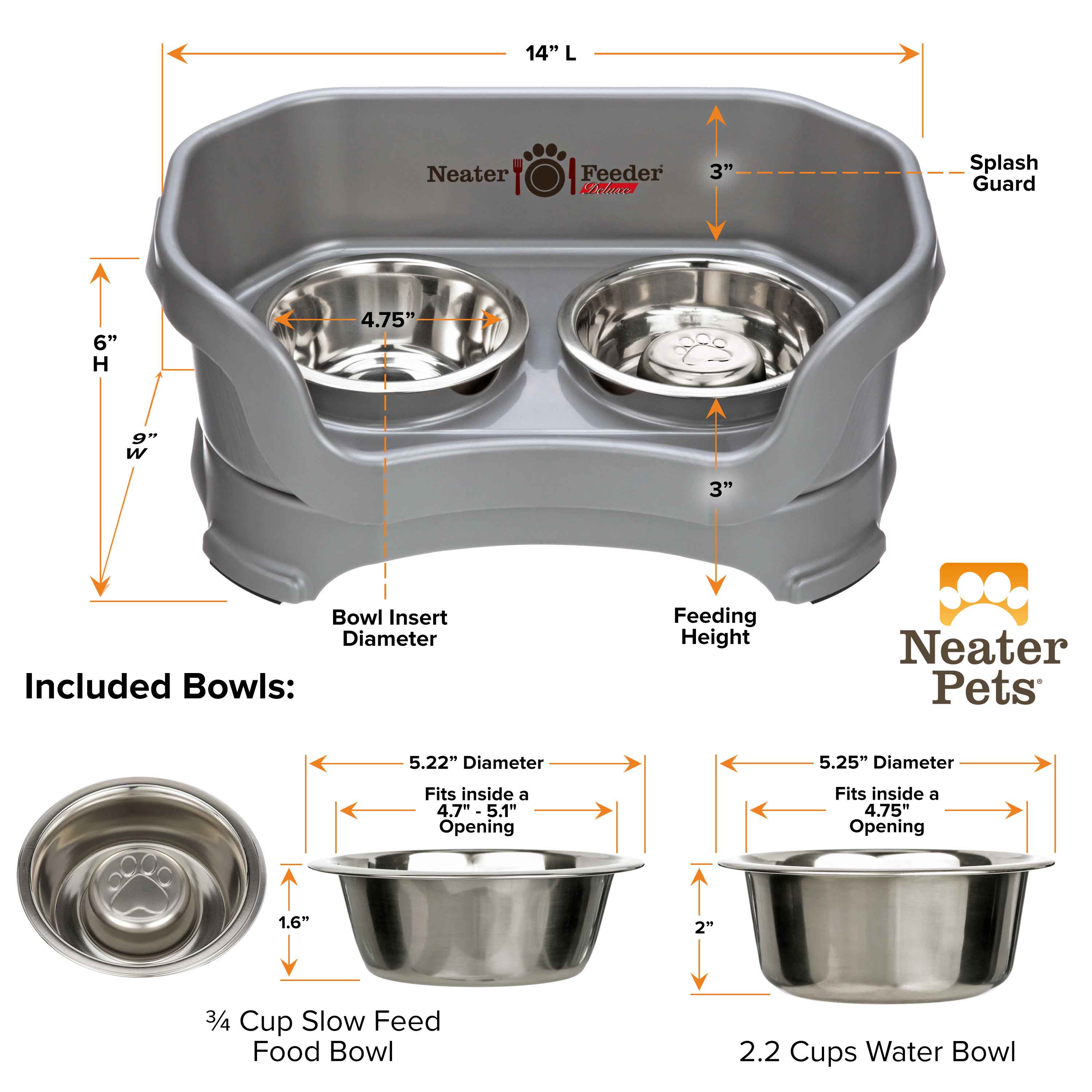 Elevated Slow Feeder Station for Dogs, Stainless Steel Bowl Set and Spill-Catching Basin in Three Sizes source image 5