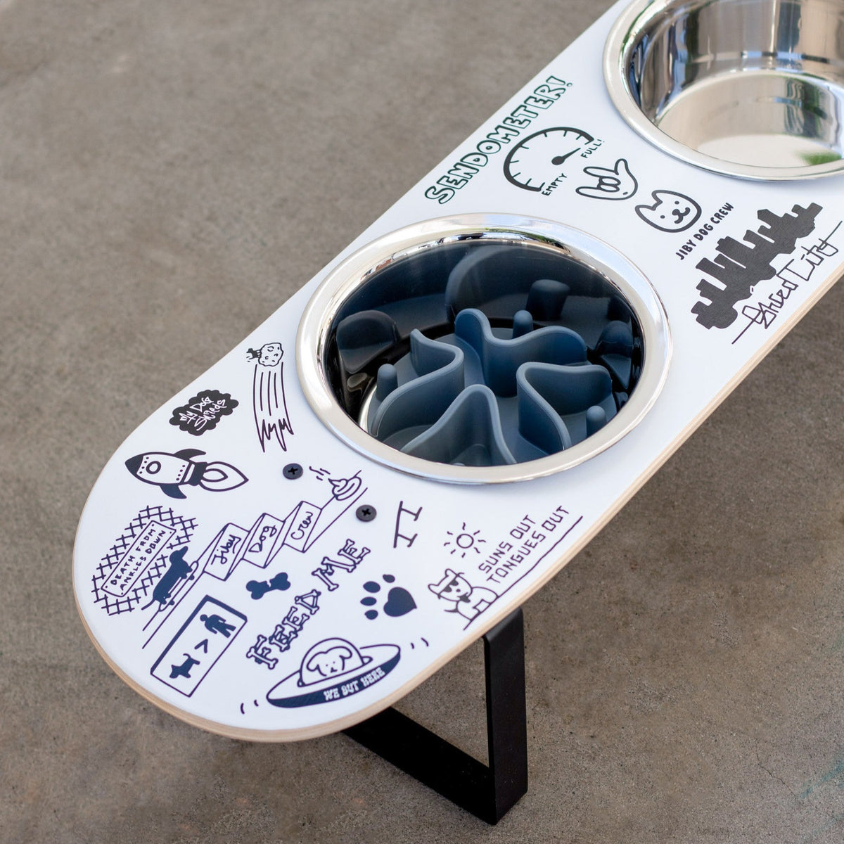 Elevated Double Dog Bowl Stand, Medium Skateboard-Deck Feeder with Two 4-Cup Stainless Steel Bowls source image 5