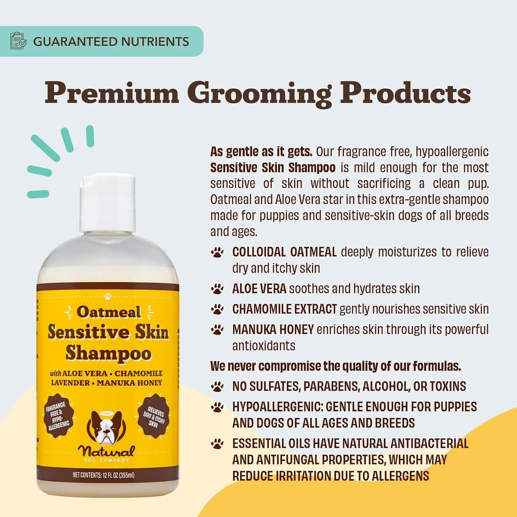 Sensitive Skin Dog Shampoo, Oatmeal and Aloe Vera Formula in a Gentle 12 oz Wash for Puppies and Adult Dogs source image 5