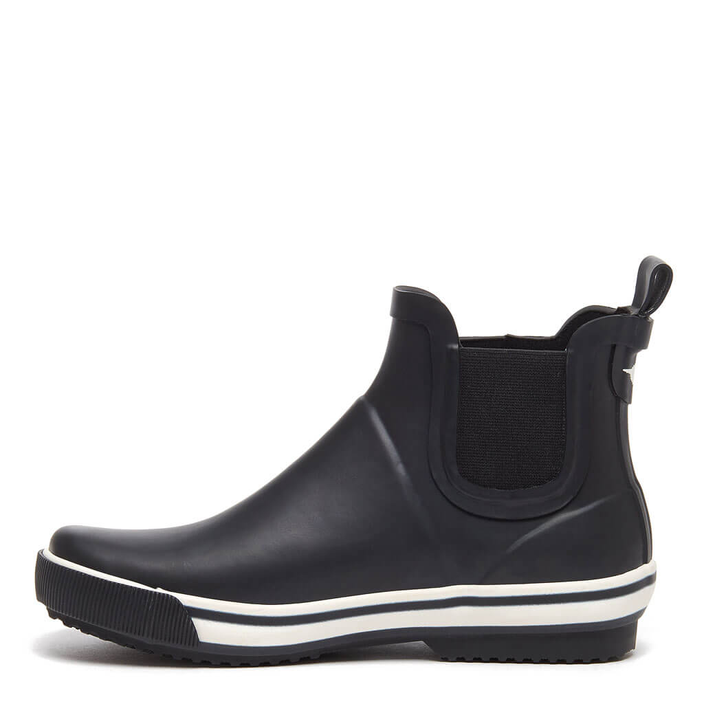 Women's Black Rubber Rain Booties for Wet Weather, Featuring Treaded Soles and Easy Pull-On Heel Loops source image 5
