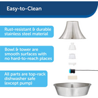 60 oz Stainless Steel Pet Water Fountain with Dual Filters and Quiet Bubbling Flow for Cats and Small Dogs source image 5