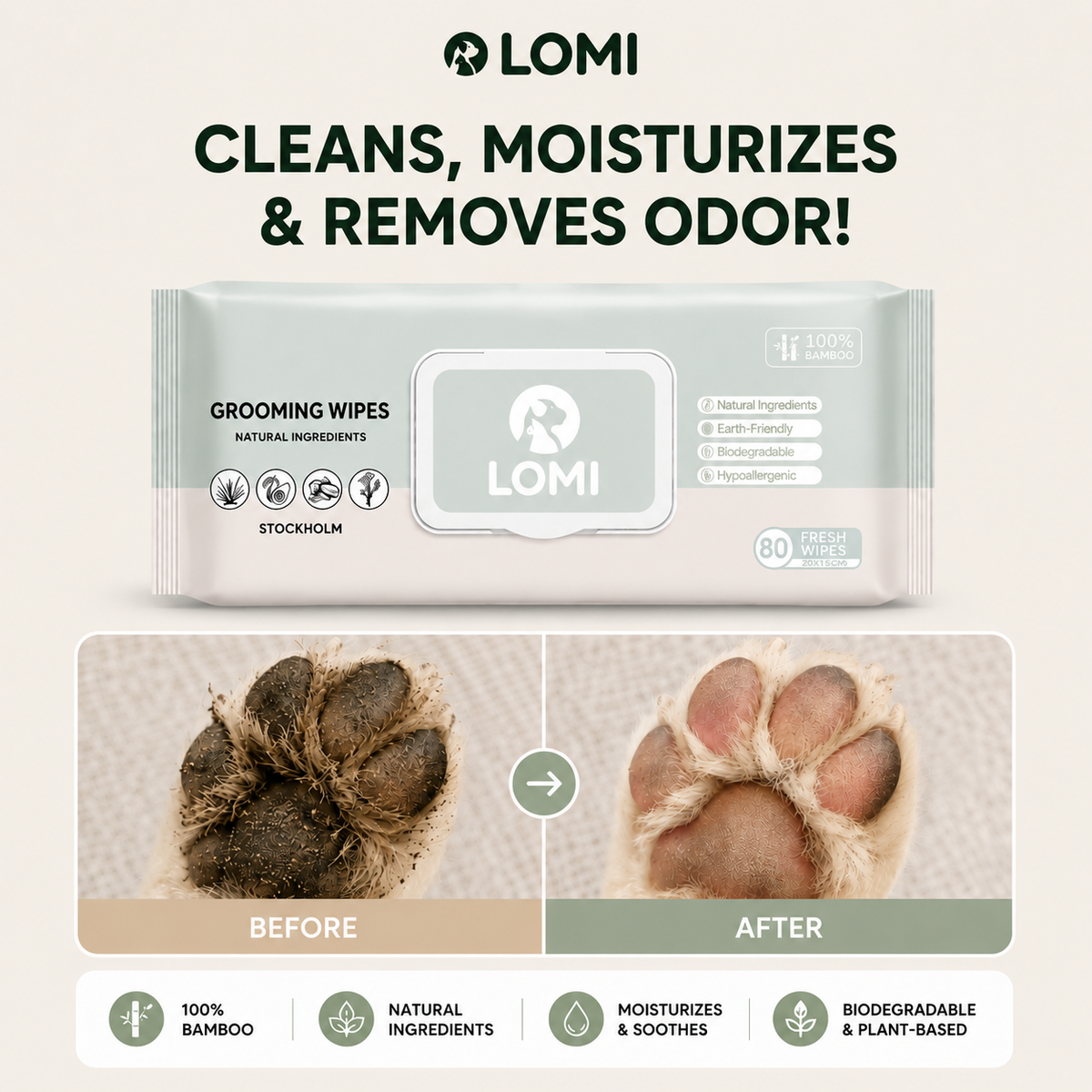 Bamboo Pet Grooming Wipes for Dogs and Cats, Aloe Vera and Chamomile Formula in Travel and Premium Packs source image 5