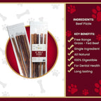Close-up of a regular bully stick showcasing baked meaty texture and single-ingredient beef on a white background