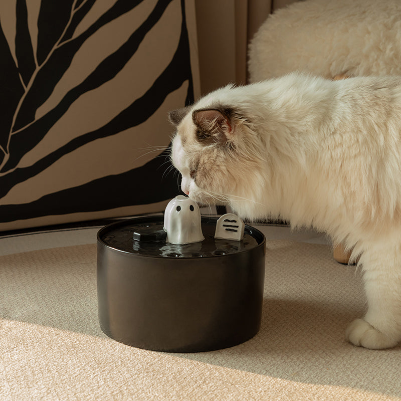 Ceramic Cat Water Fountain, 50-Ounce Quiet Bubbling Dispenser with Automatic Safety Shutoff source image 6