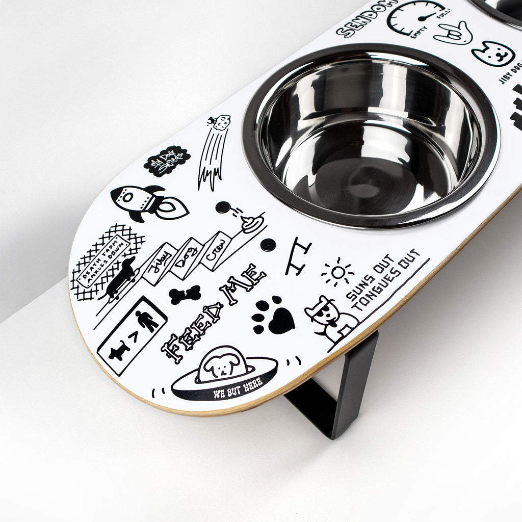 Elevated Double Dog Bowl Stand, Medium Skateboard-Deck Feeder with Two 4-Cup Stainless Steel Bowls source image 6