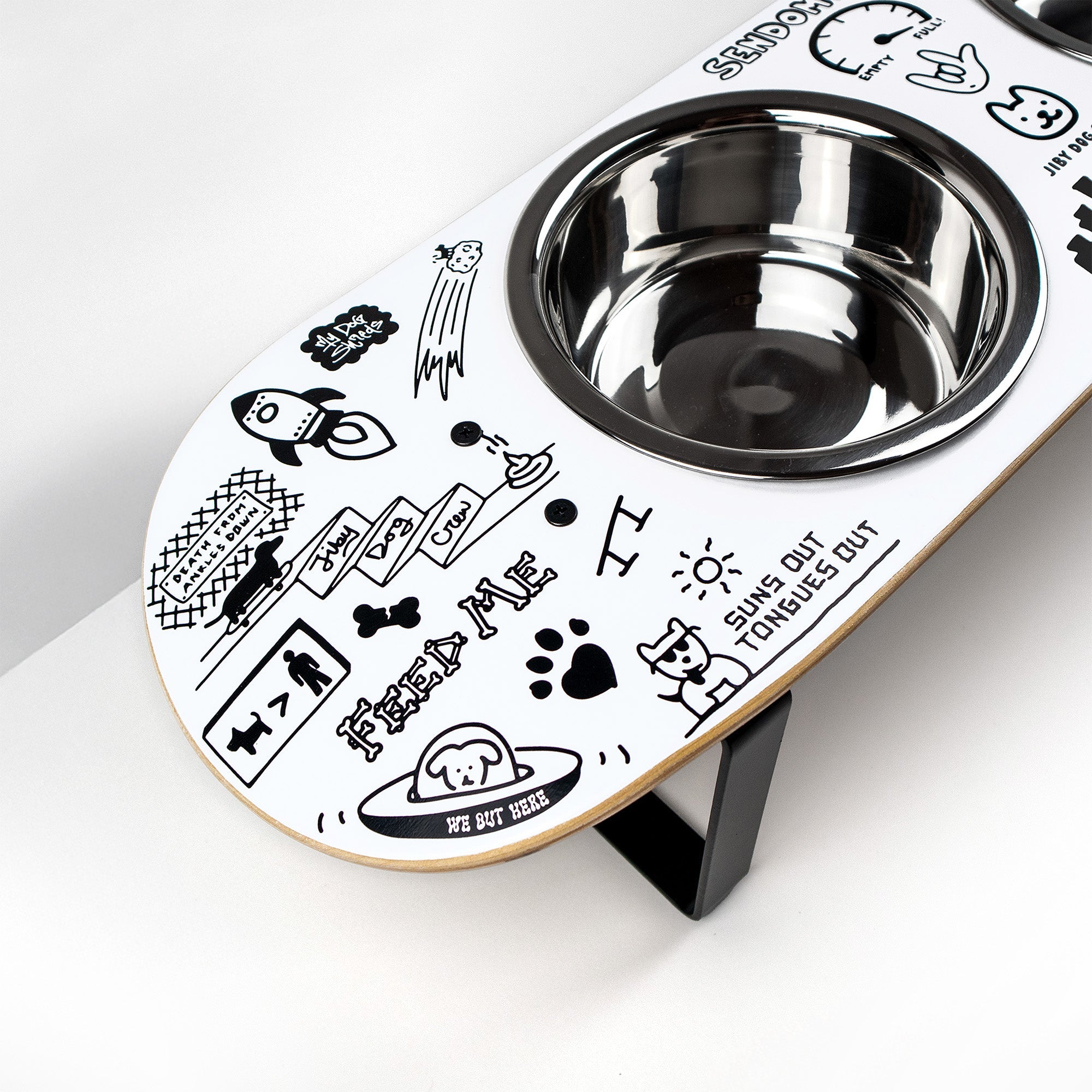 Elevated Double Dog Bowl Stand, Medium Skateboard-Deck Feeder with Two 4-Cup Stainless Steel Bowls source image 6