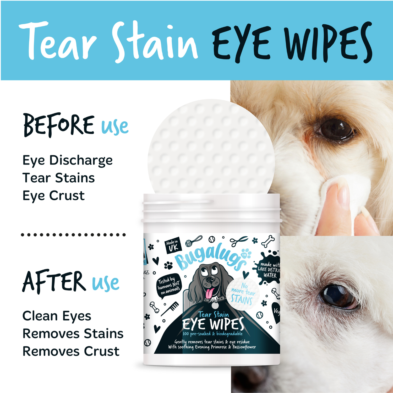 Dog Tear Stain Eye Wipes, 100 Pre-Soaked Textured Biodegradable Pads for Gentle Daily Eye-Area Cleaning source image 6