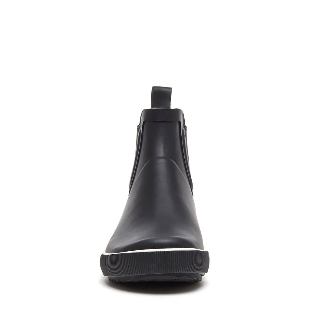 Women's Black Rubber Rain Booties for Wet Weather, Featuring Treaded Soles and Easy Pull-On Heel Loops source image 6