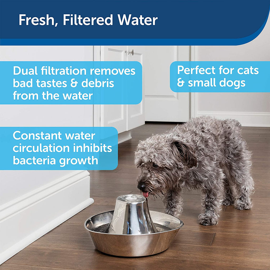 60 oz Stainless Steel Pet Water Fountain with Dual Filters and Quiet Bubbling Flow for Cats and Small Dogs source image 6