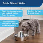 60 oz Stainless Steel Pet Water Fountain with Dual Filters and Quiet Bubbling Flow for Cats and Small Dogs source image 6