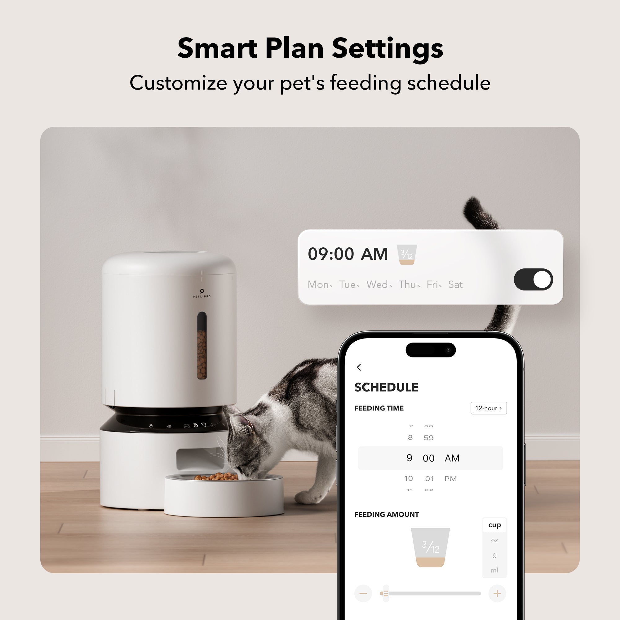 WiFi Automatic Pet Feeder, 5 Liter Timed Food Dispenser with App Scheduling and Single or Dual Bowls source image 6