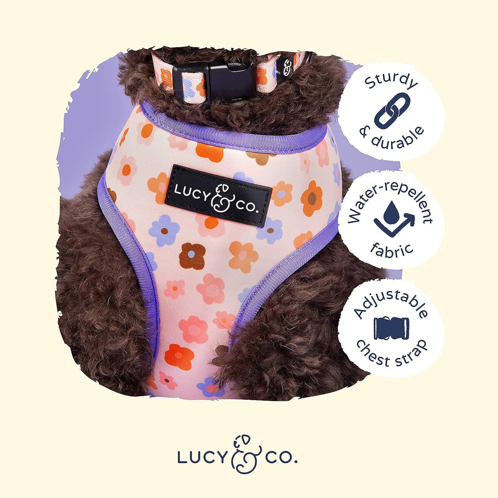 Reversible Floral Dog Harness in Water-Repellent Neoprene, Flexible Everyday Fit from XS to XL source image 6