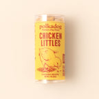 Polkadog Chicken Littles Training Bits 2oz mini tube on a beige background
