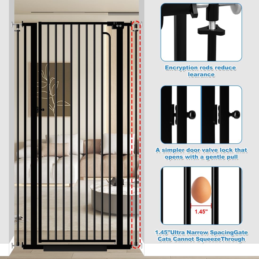 Extra Tall Walk-Through Pet Gate, 57-Inch Pressure-Mounted Steel Barrier in Six Width Ranges source image 6