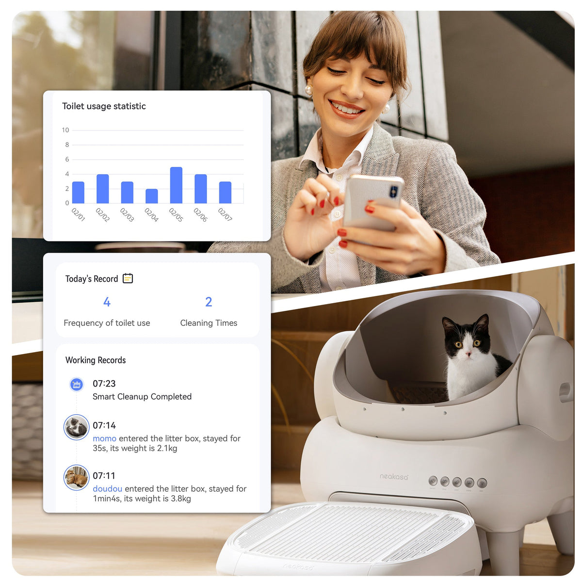 Open-Top Self-Cleaning Cat Litter Box, App-Connected Waste System with Safety Sensors for Cats up to 33 lb source image 6