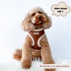 Adjustable Neck Dog Harness, Brown Faux Suede Walking Vest with Soft Fluffy Trim in XXS to Large Sizes source image 7