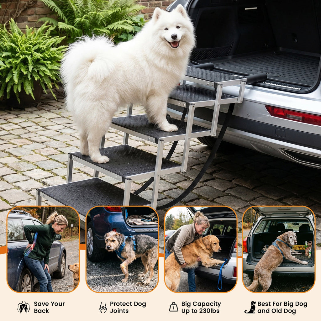 Folding Dog Stairs for SUVs, Beds and Sofas, Lightweight Aluminum Frame Rated to 230 Pounds source image 7