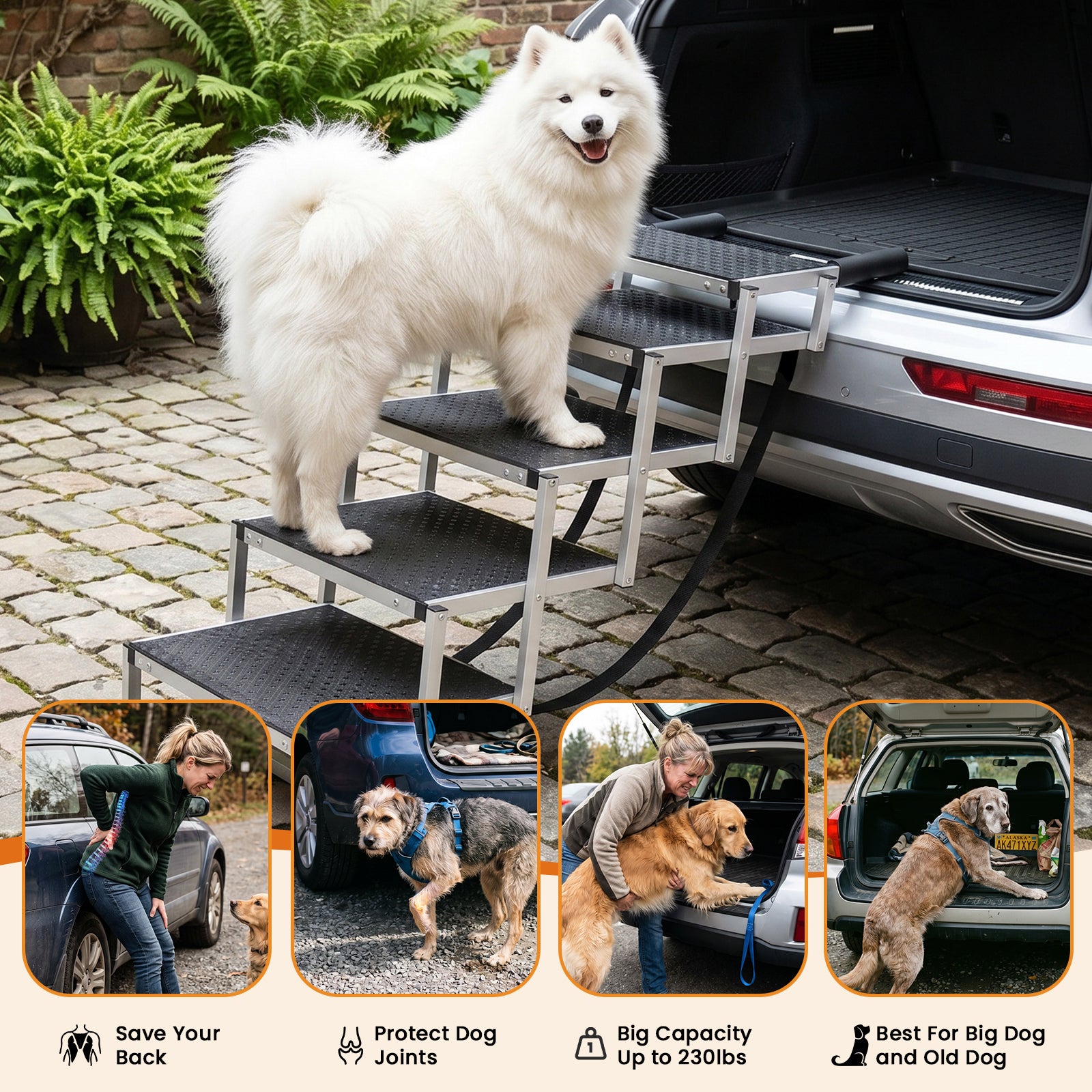 Folding Dog Stairs for SUVs, Beds and Sofas, Lightweight Aluminum Frame Rated to 230 Pounds source image 7
