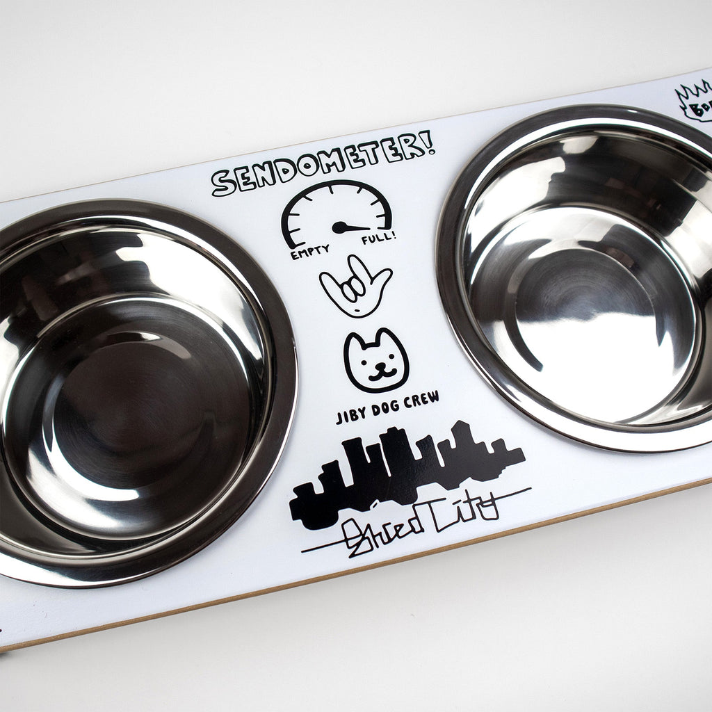 Elevated Double Dog Bowl Stand, Medium Skateboard-Deck Feeder with Two 4-Cup Stainless Steel Bowls source image 7