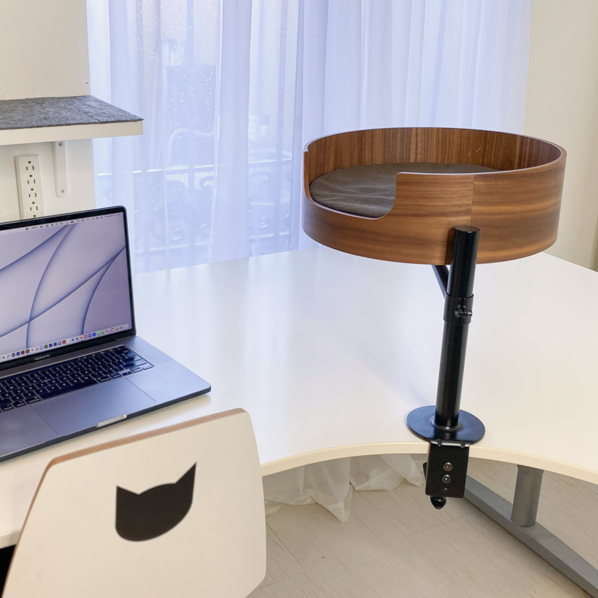 Desk-Mounted Cat Bed for Workspaces, Elevated Single or Double Nest in Walnut and White Oak Finishes source image 7