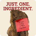 Redbarn Choppers banner with Choppers in the middle on a beige background with a red sticky note attached to it which says, Just. One. Ingredient. 0 Corn, 0 Soy, 0 Fillers, 1 Ingredient.