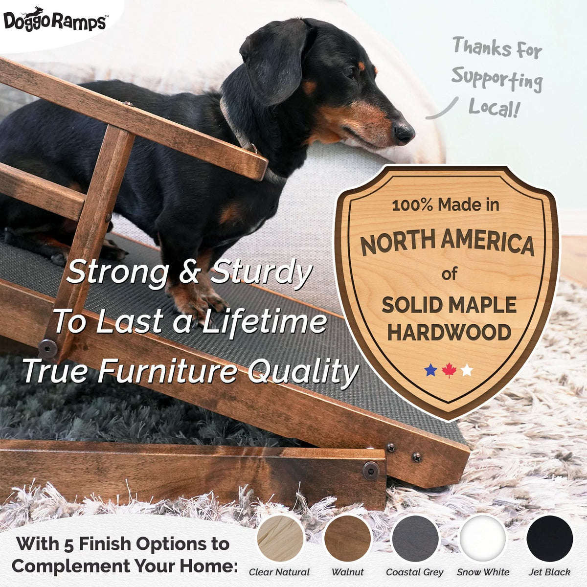 Adjustable Solid Maple Dog Ramp for Beds from 12 to 37 Inches High with Side Rails and Non-Slip Traction product image 7
