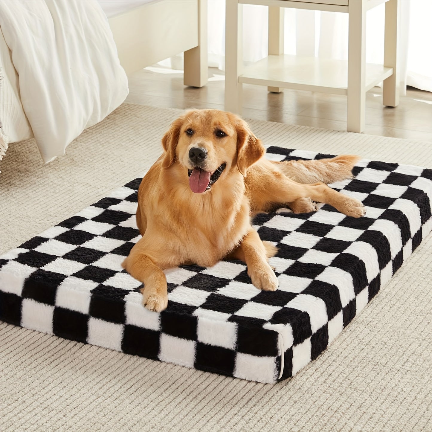 Orthopedic Dog Bed with Removable Washable Cover – Non-Slip Bottom, Black & White Plaid, Soft Memory Foam Dog Sofa Bed for Small Medium Large Dogs, S M L XL XXL Sizes