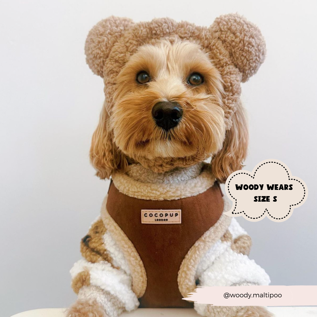 Adjustable Neck Dog Harness, Brown Faux Suede Walking Vest with Soft Fluffy Trim in XXS to Large Sizes source image 8