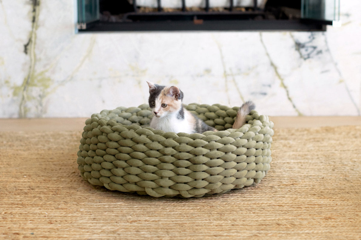 Handwoven Cat Nest Bed, Adjustable Velvety Knotted Design in Five Neutral and Earth-Tone Colors source image 8