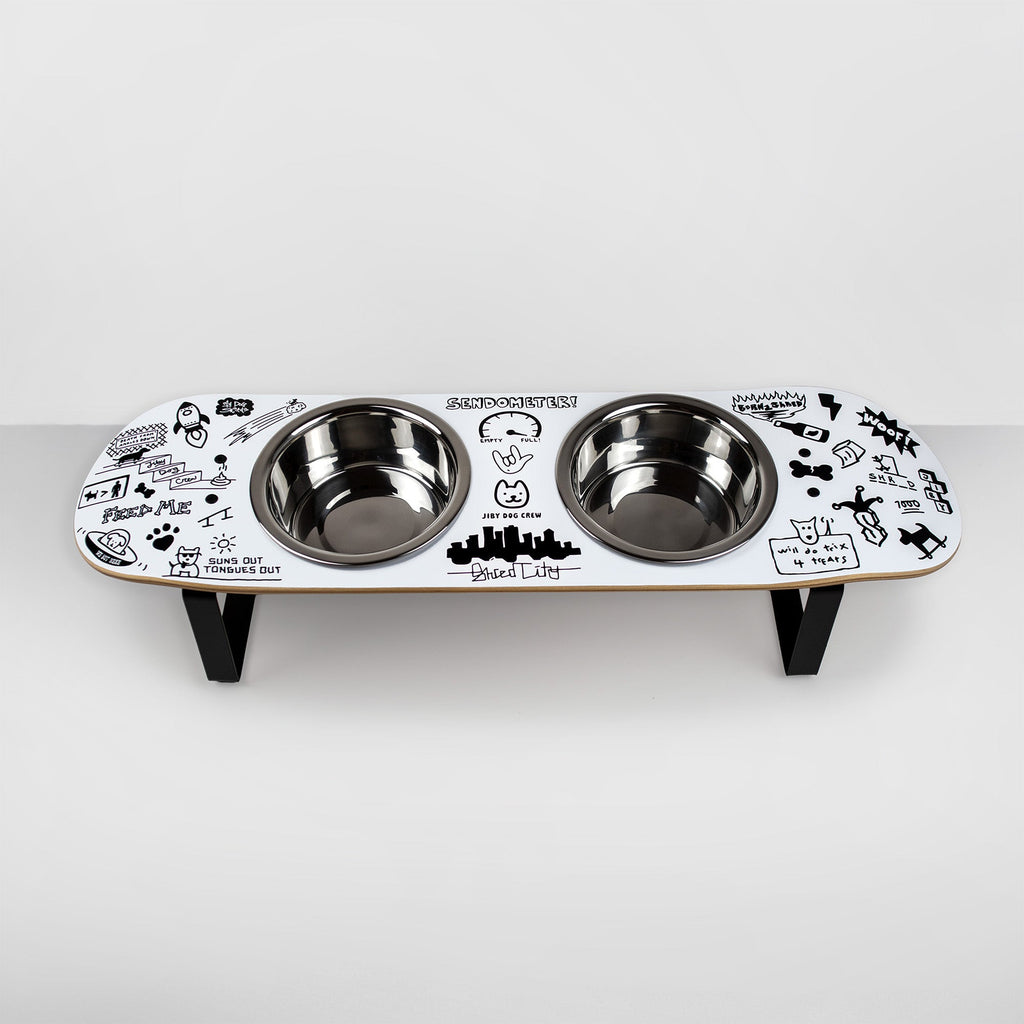 Elevated Double Dog Bowl Stand, Medium Skateboard-Deck Feeder with Two 4-Cup Stainless Steel Bowls source image 8