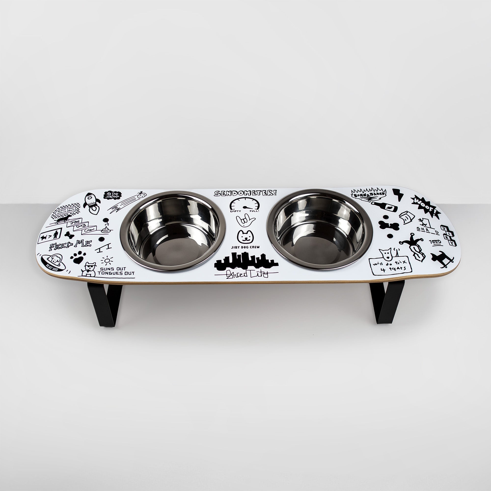 Elevated Double Dog Bowl Stand, Medium Skateboard-Deck Feeder with Two 4-Cup Stainless Steel Bowls source image 8