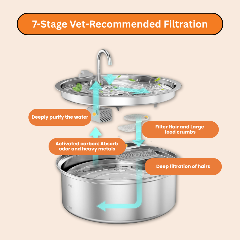 Stainless Steel Filtered Dog Water Fountain, Quiet USB-Powered Hydration Station in 3.2L and 7L Sizes source image 8